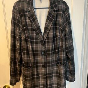 Torrid Plaid Black and Gray longline stretch blazer